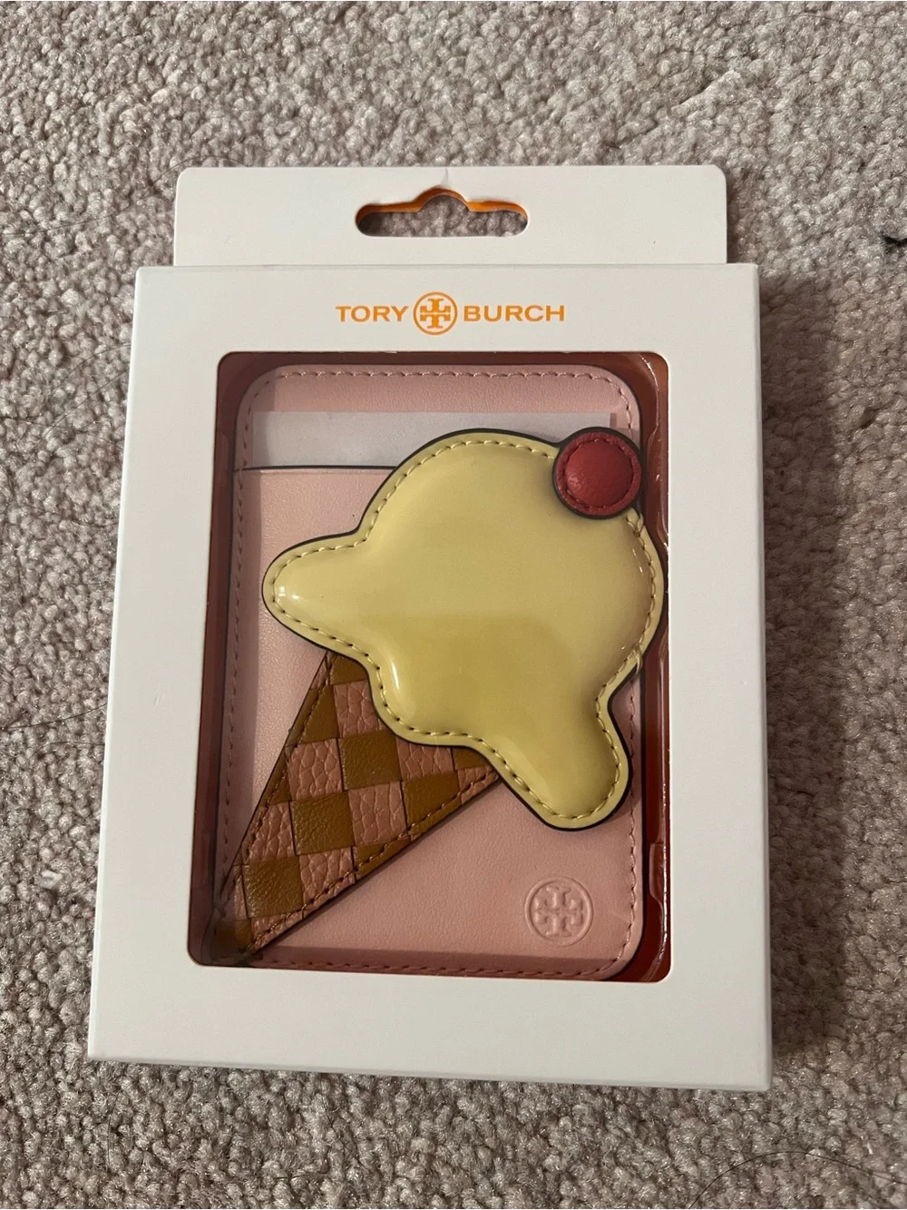 Tory Burch Pink Card Holder with Ice Cream Appliqué